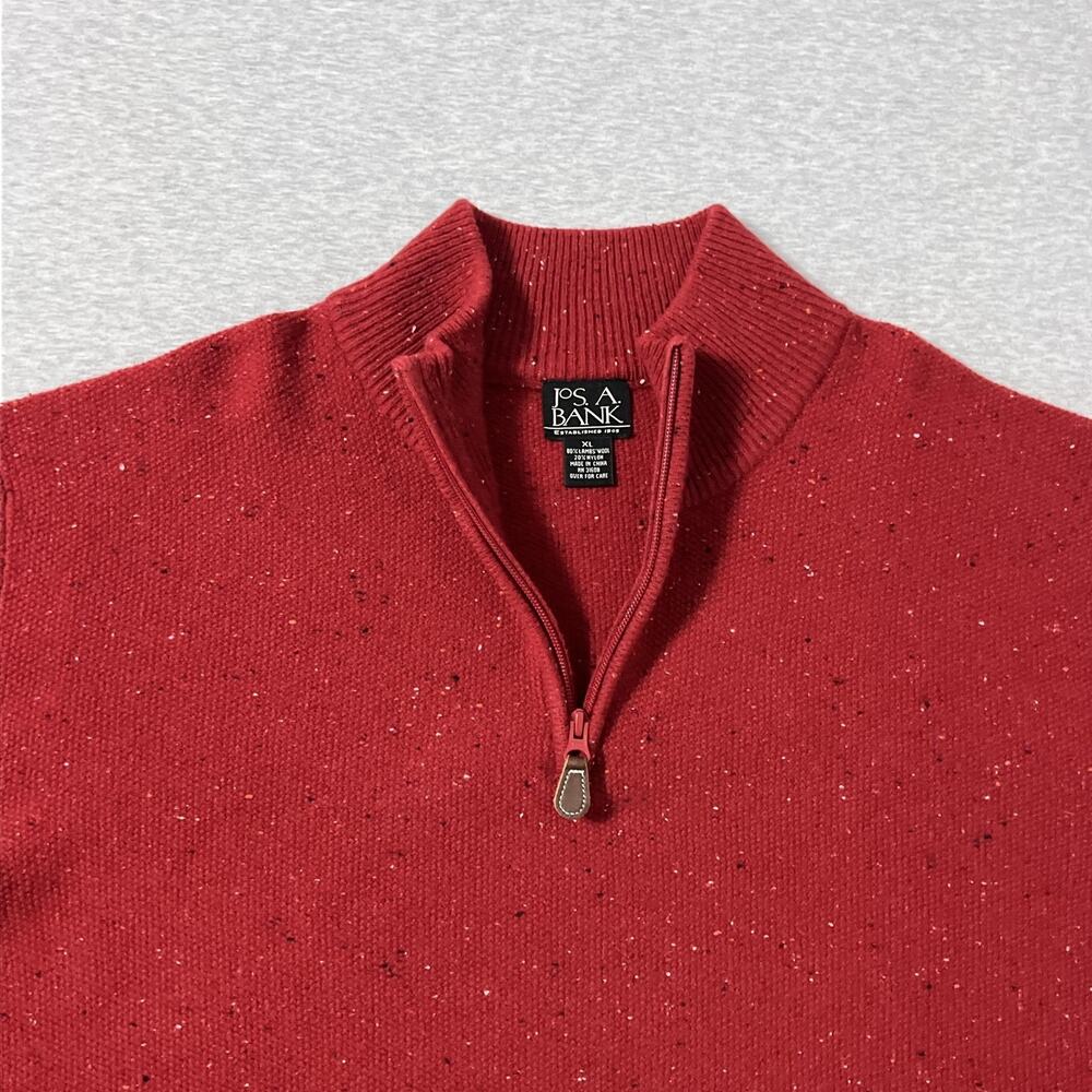 Jos A Bank Sweater Mens XL Red Lambswool Blend Quarter Zip Pullover Knit Casual